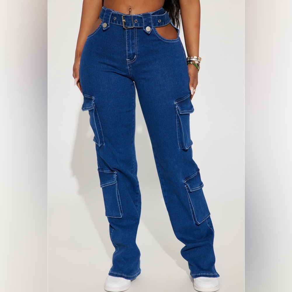 Unbothered Stretch Straight Leg Cargo Jean - Dark Wash Size 3